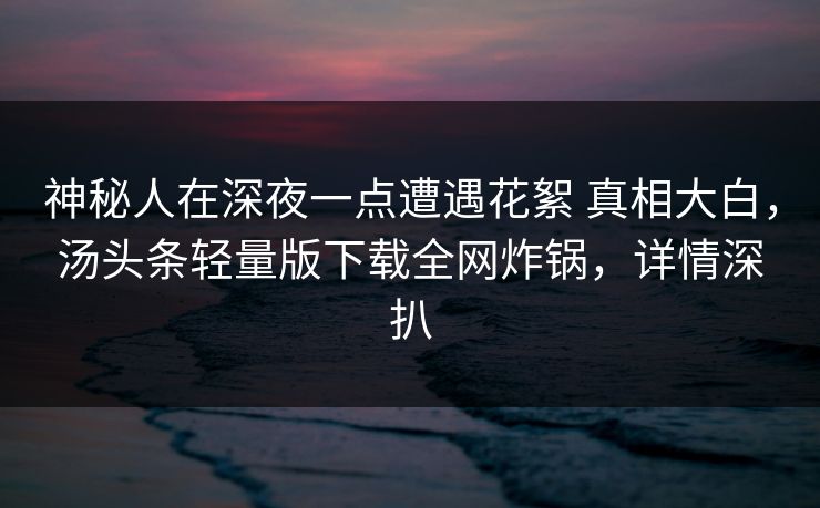 神秘人在深夜一点遭遇花絮 真相大白，汤头条轻量版下载全网炸锅，详情深扒